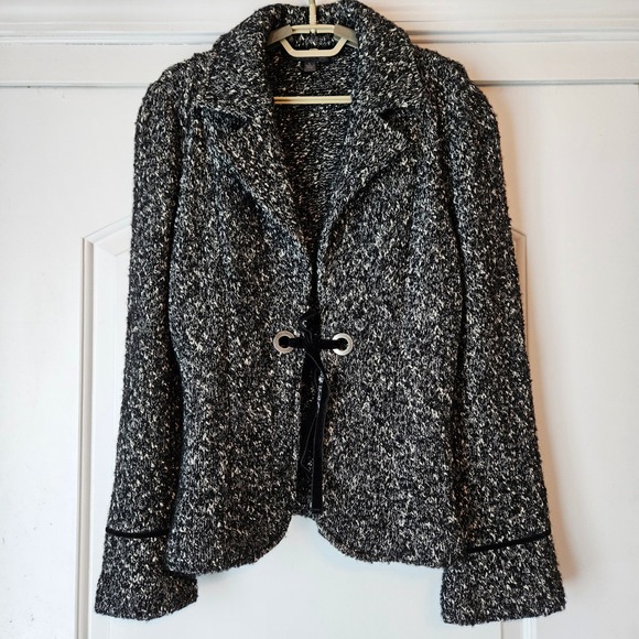 Classiques Entier Sweaters - Classiques Entier Knit Cardigan Blazer Women Large Black White Wool Blend Velvet